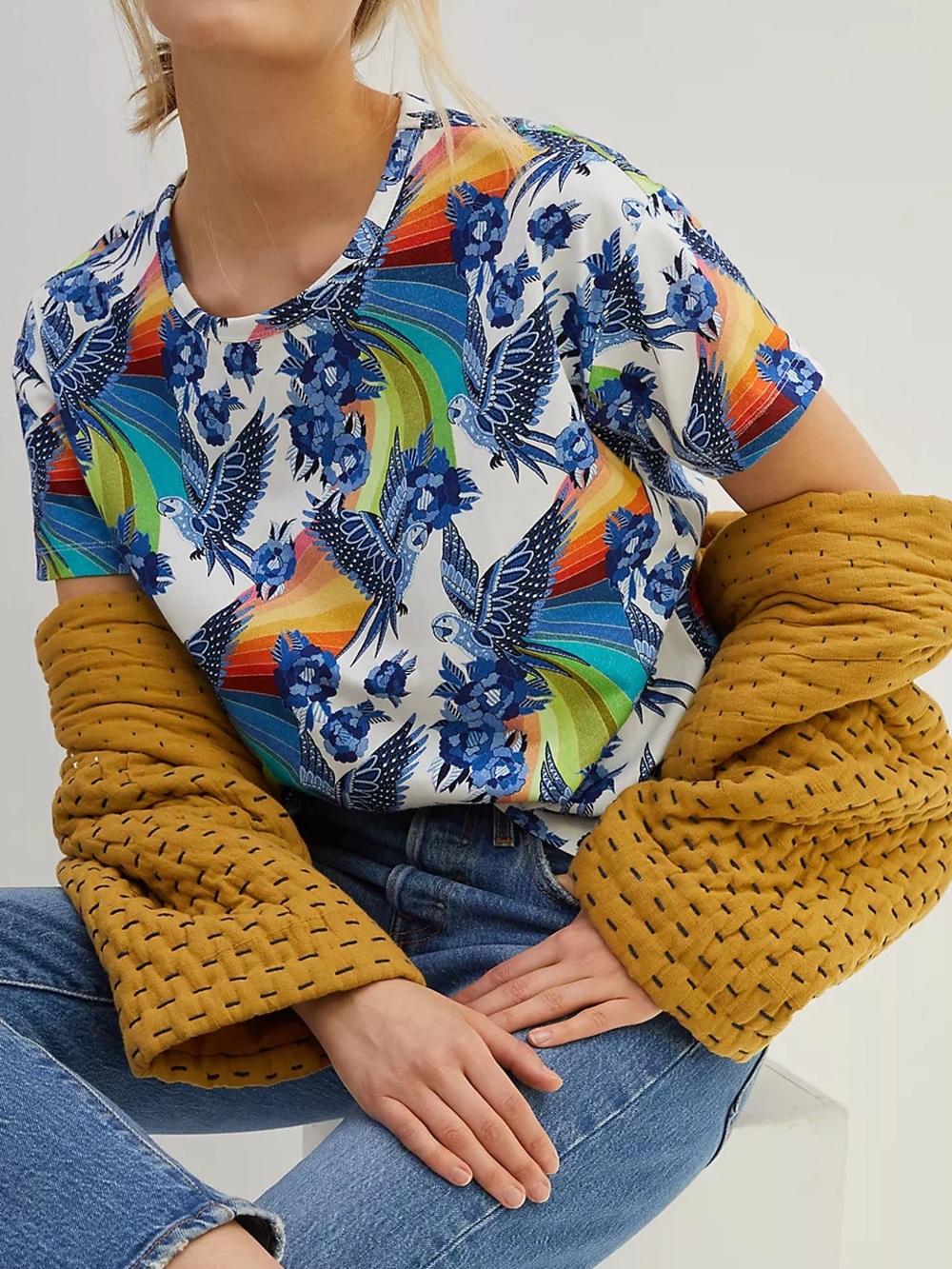 Anthropologie Farm Rio Aves Graphic Tee Short Sleeve T-Shirt